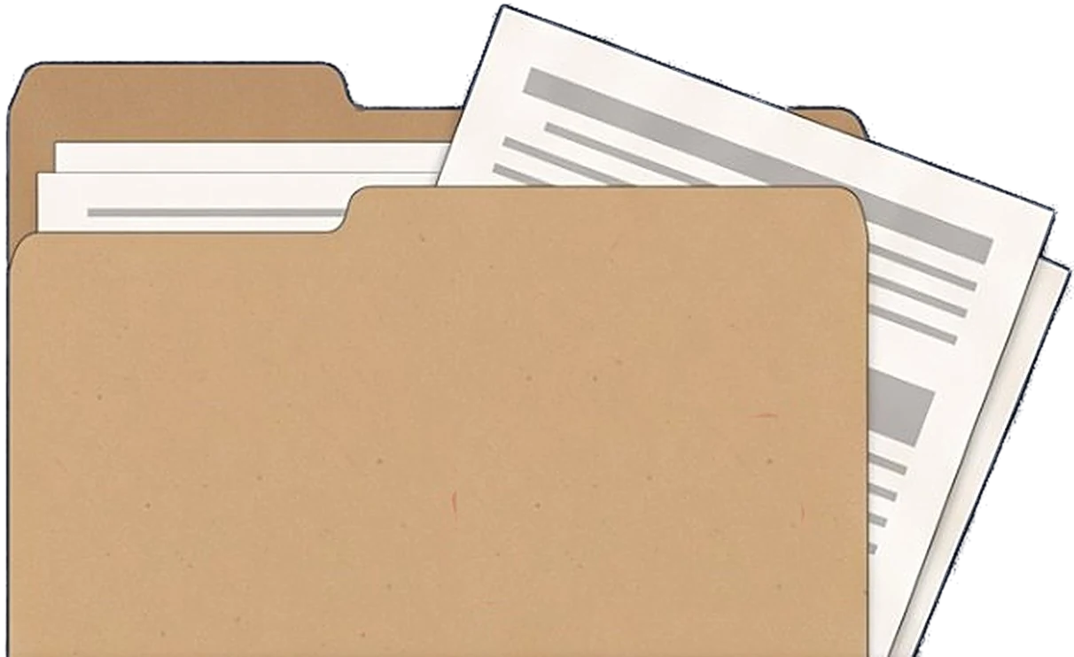 An open folder with property papers sticking out